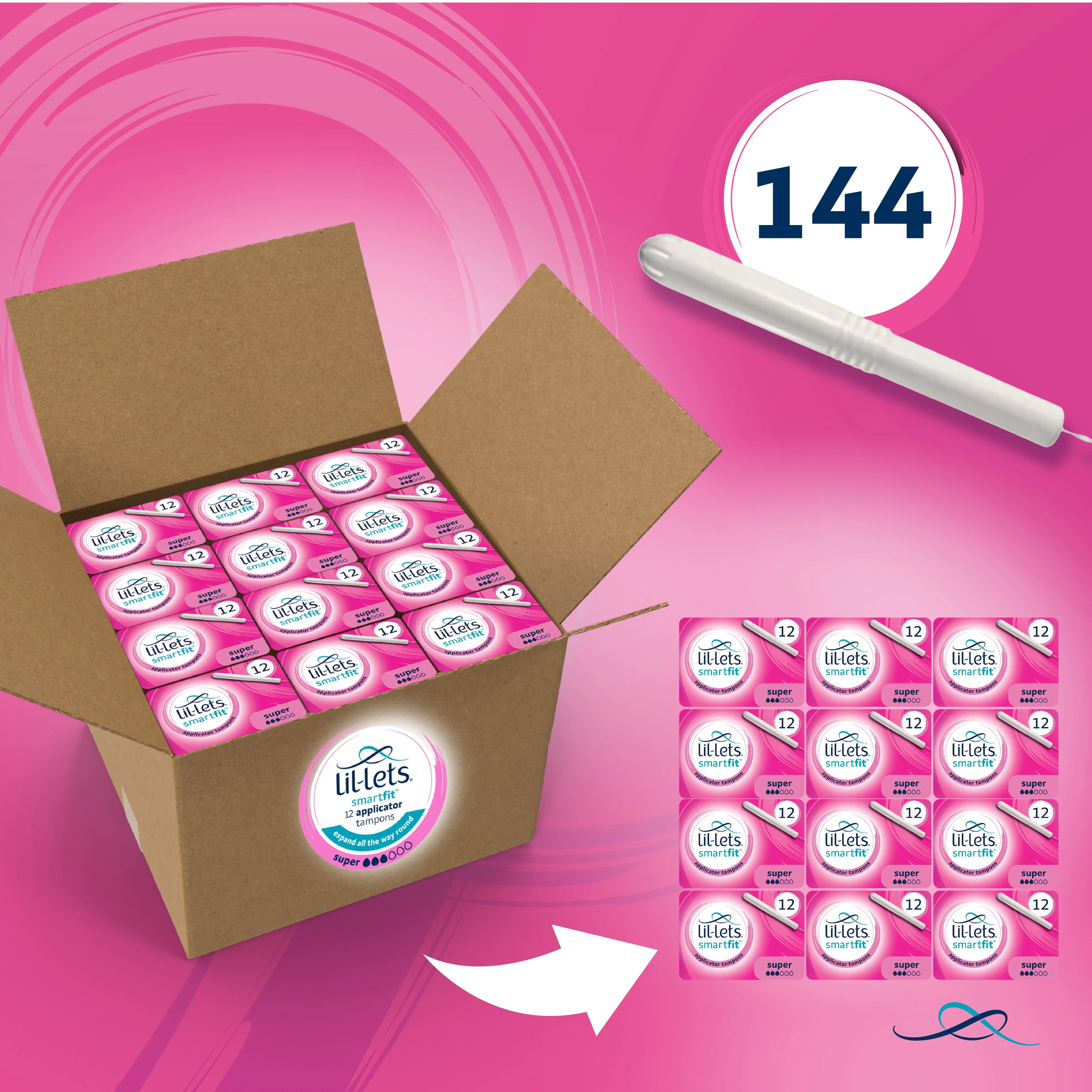 Lil-Lets Cardboard Super Applicator Tampons - Mega Pack x 144 Tampons