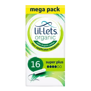Lil-Lets Organic Non-Applicator Super Plus Tampons - Megapack x 96 - Heavy Flow
