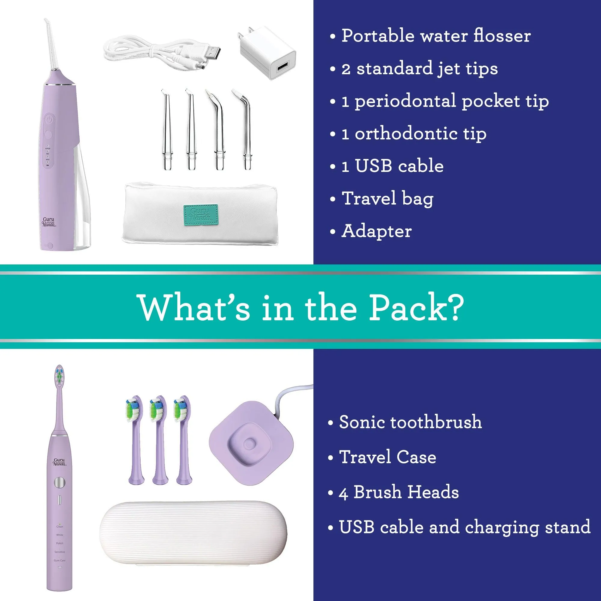 Lion & Lamb Kit - Portable Water Flosser and Sonic Toothbrush - Lavender