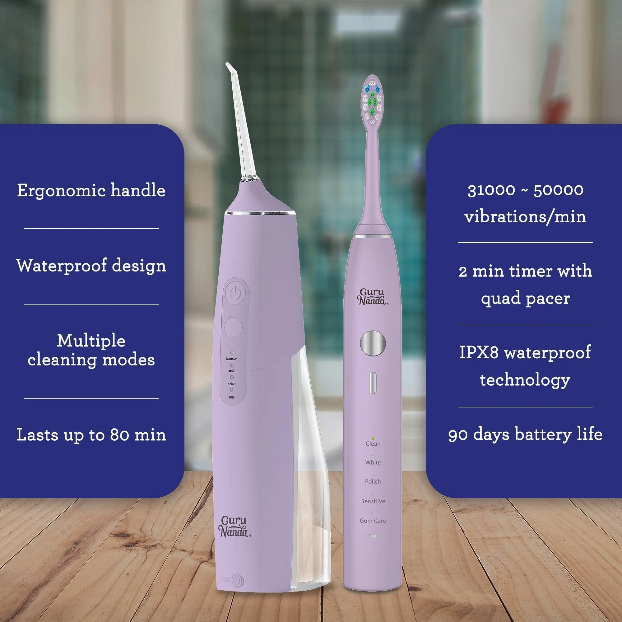 Lion & Lamb Kit - Portable Water Flosser and Sonic Toothbrush - Lavender