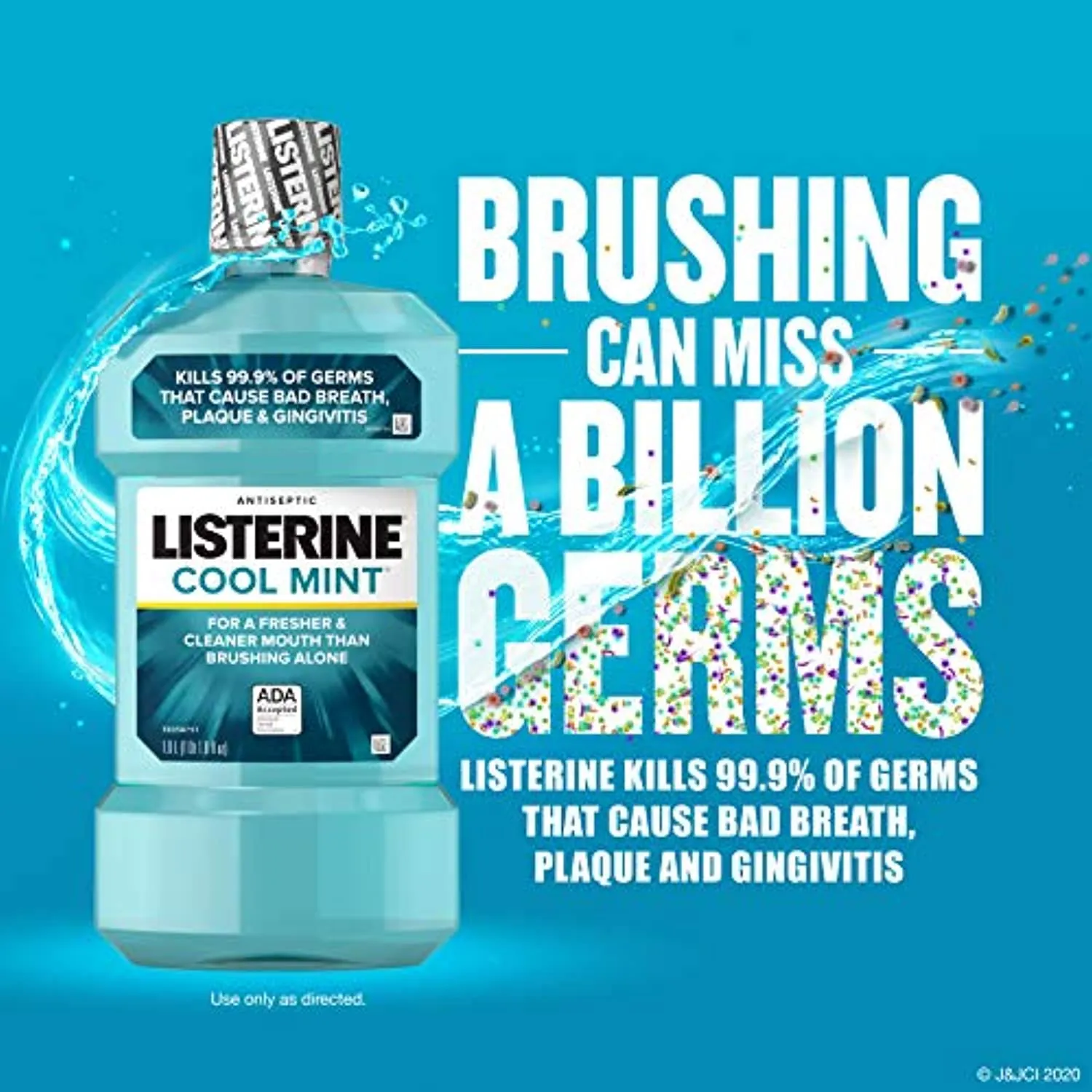 Listerine Cool Mint Antiseptic Mouthwash to Kill 99% of Germs that Cause Bad Breath, Plaque and Gingivitis, Cool Mint Flavor, 1 L
