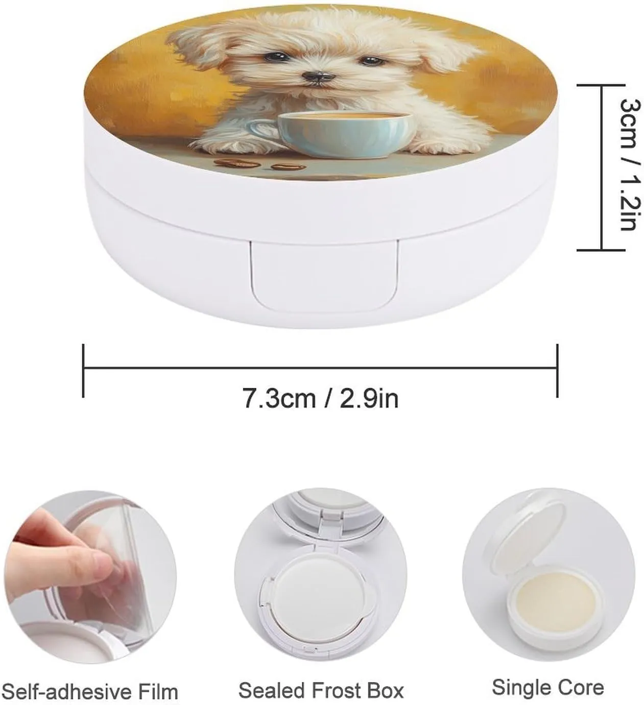 Little Sweet Dog with A Coffee Cup Air Cushion Puff Box Portable Cosmetic Makeup Case Container,cute Animal Loose Powder Foundation Container Suitable for BB Cream
