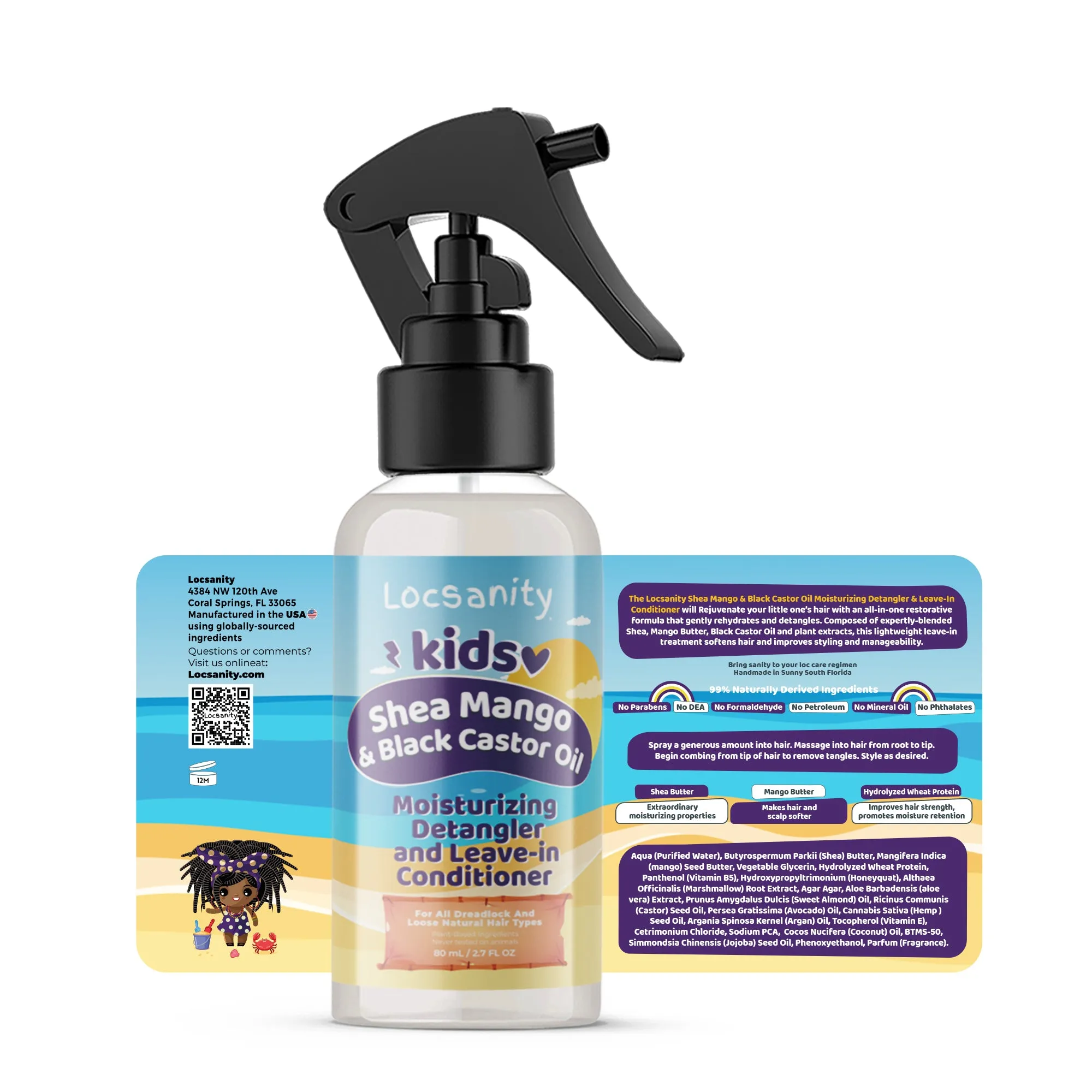 Locsanity Natural Kids Travel Kit, 2-in-1 Shampoo/Conditioner, Deep Conditioner, Hair Oil, Detangler, Gel