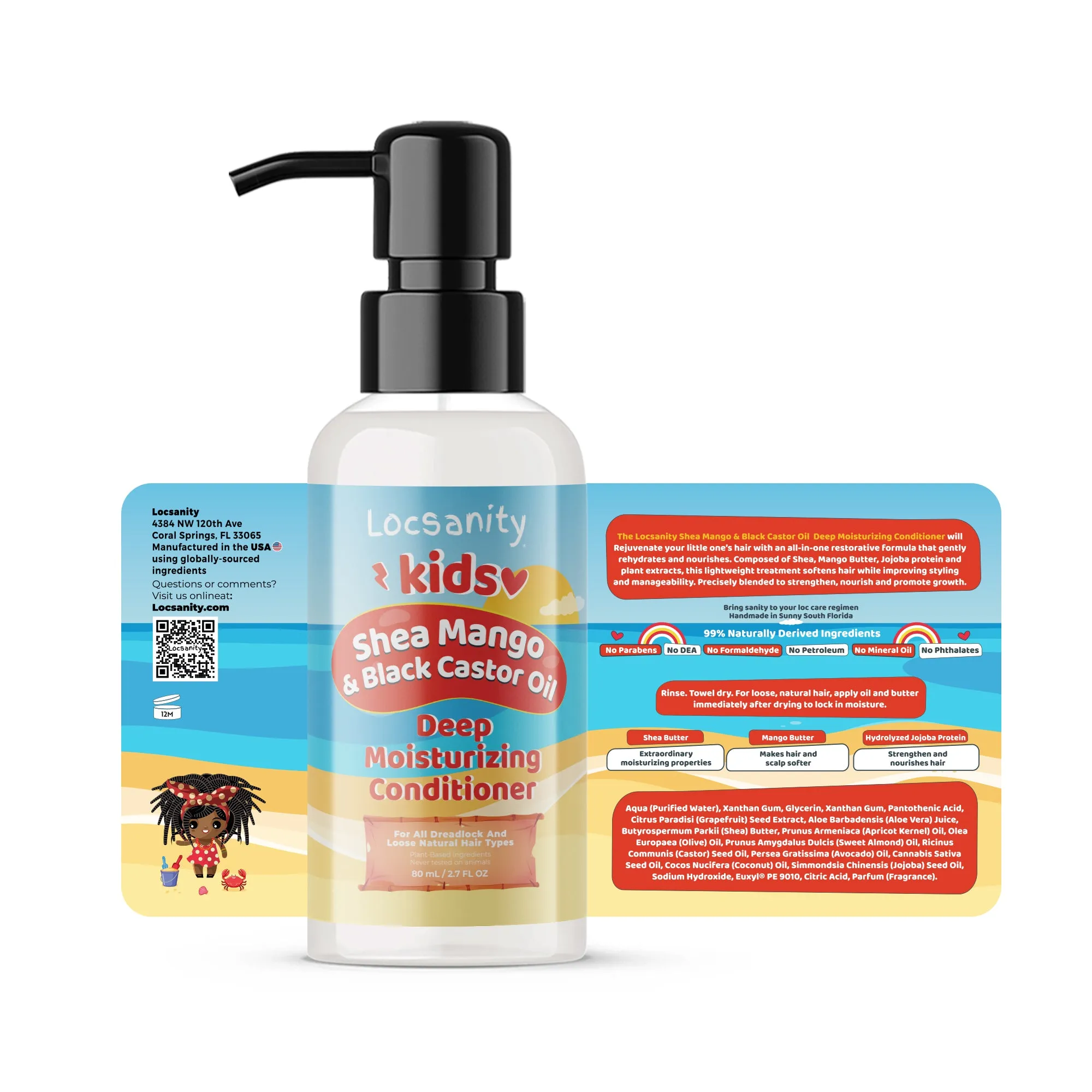 Locsanity Natural Kids Travel Kit, 2-in-1 Shampoo/Conditioner, Deep Conditioner, Hair Oil, Detangler, Gel