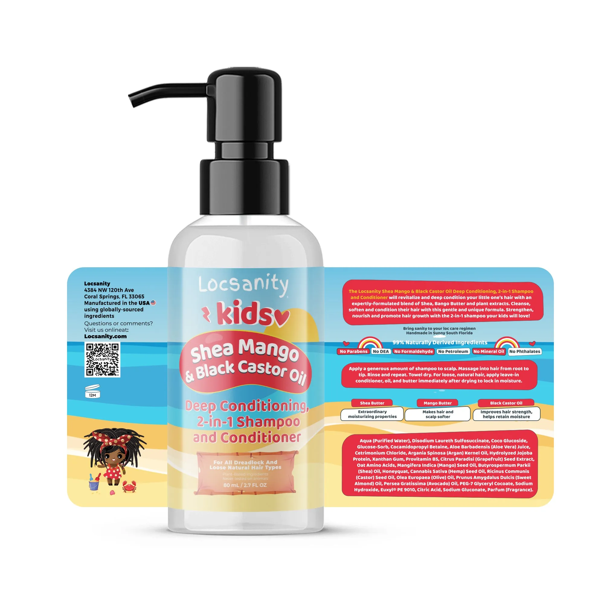 Locsanity Natural Kids Travel Kit, 2-in-1 Shampoo/Conditioner, Deep Conditioner, Hair Oil, Detangler, Gel