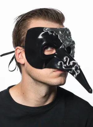 Long Nose Black and Silver Venetian Masquerade Mask