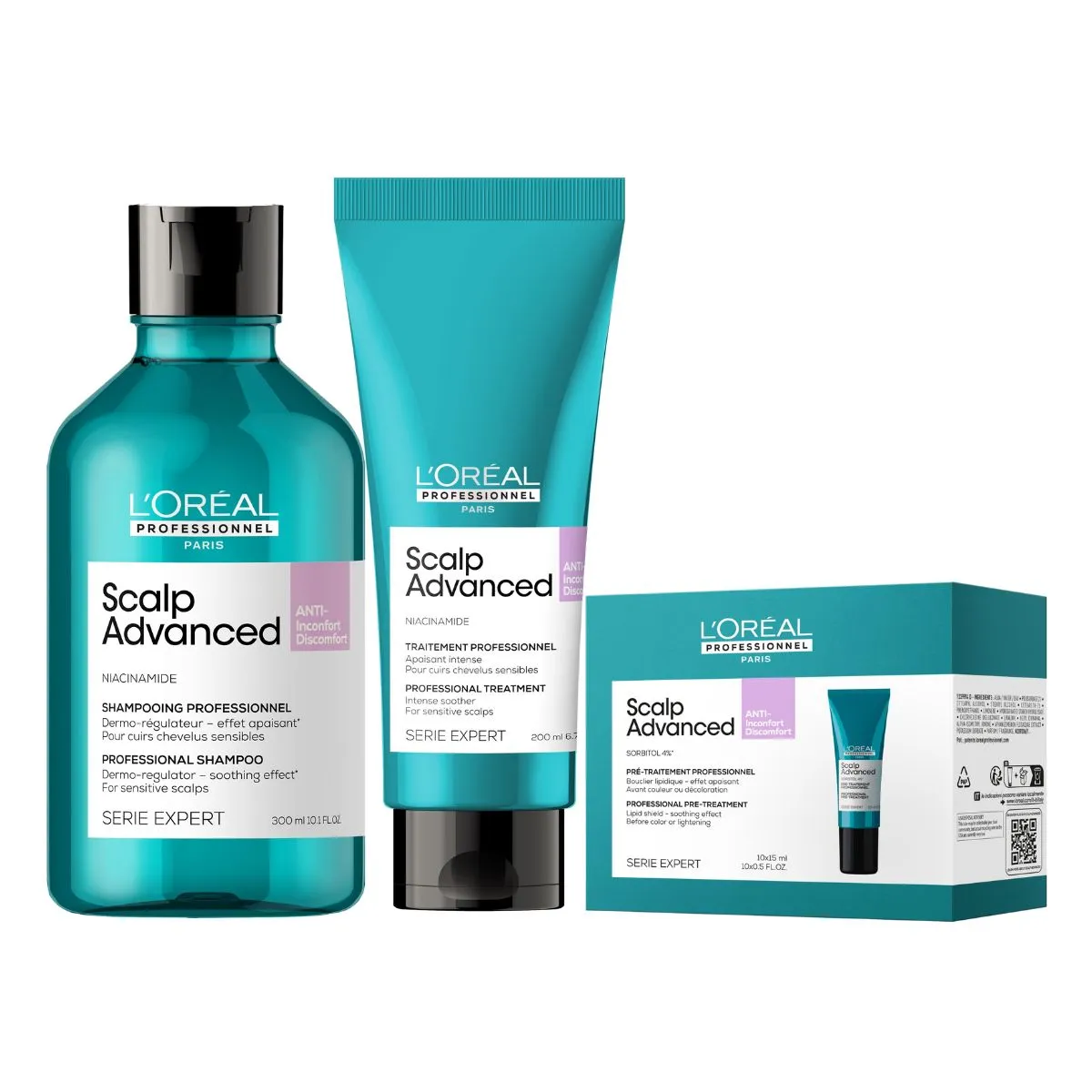 L'Oréal Professionnel Scalp Advanced Anti-Discomfort Shampoo, Treatment & Lipid Shield Trio Pack