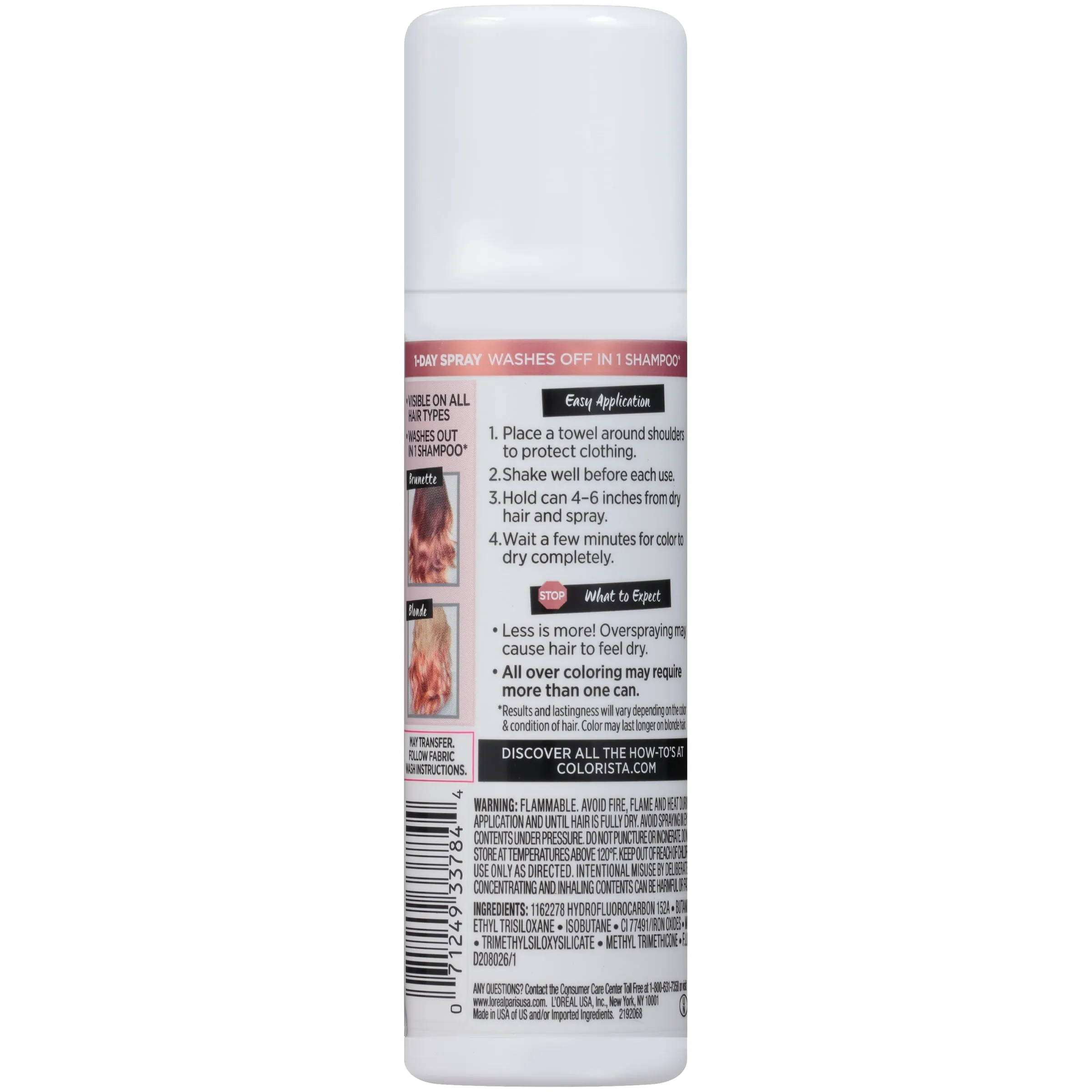L'Oreal Paris Colorista 1 Day Hair Color Spray, 02 Rose Gold, 2 oz