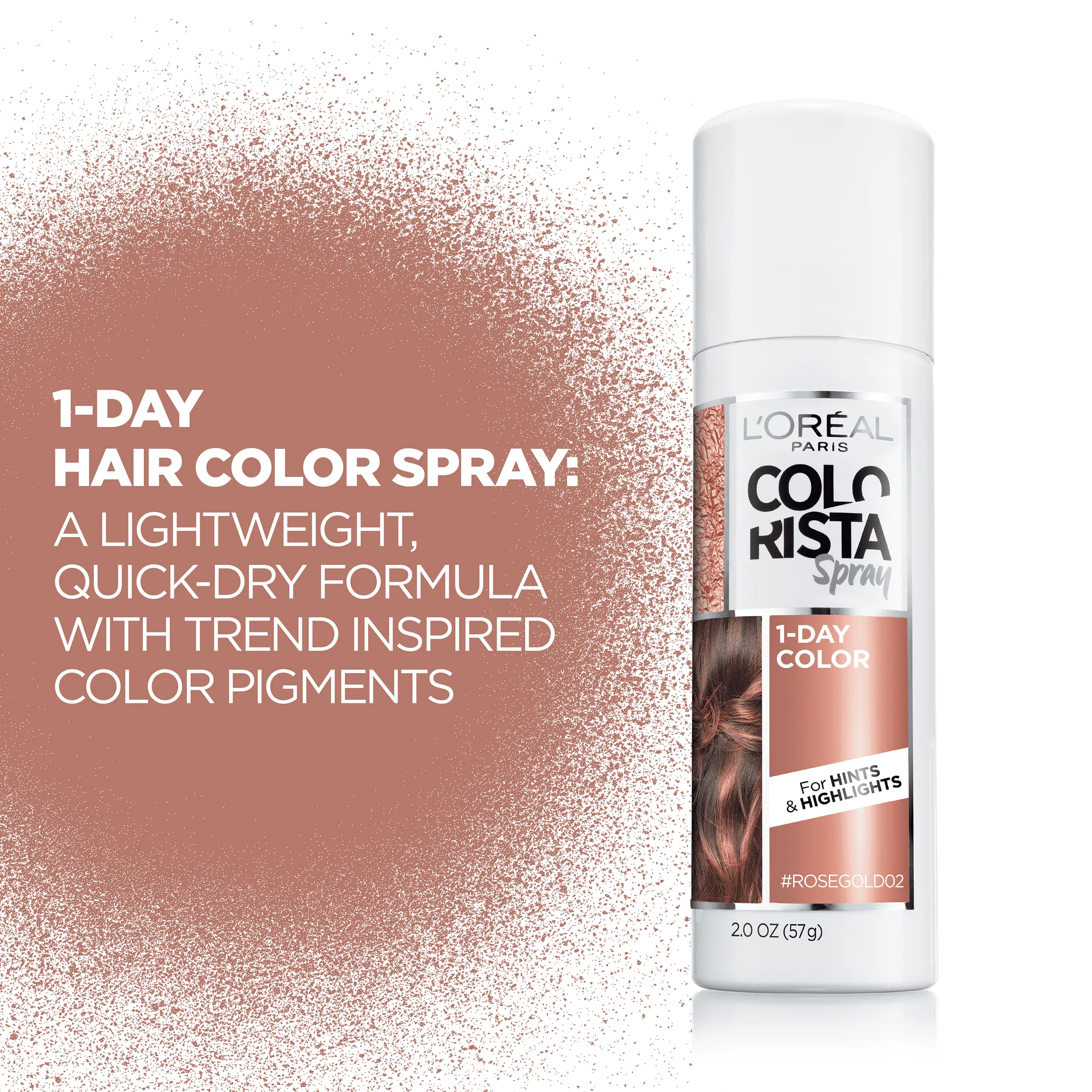 L'Oreal Paris Colorista 1 Day Hair Color Spray, 02 Rose Gold, 2 oz