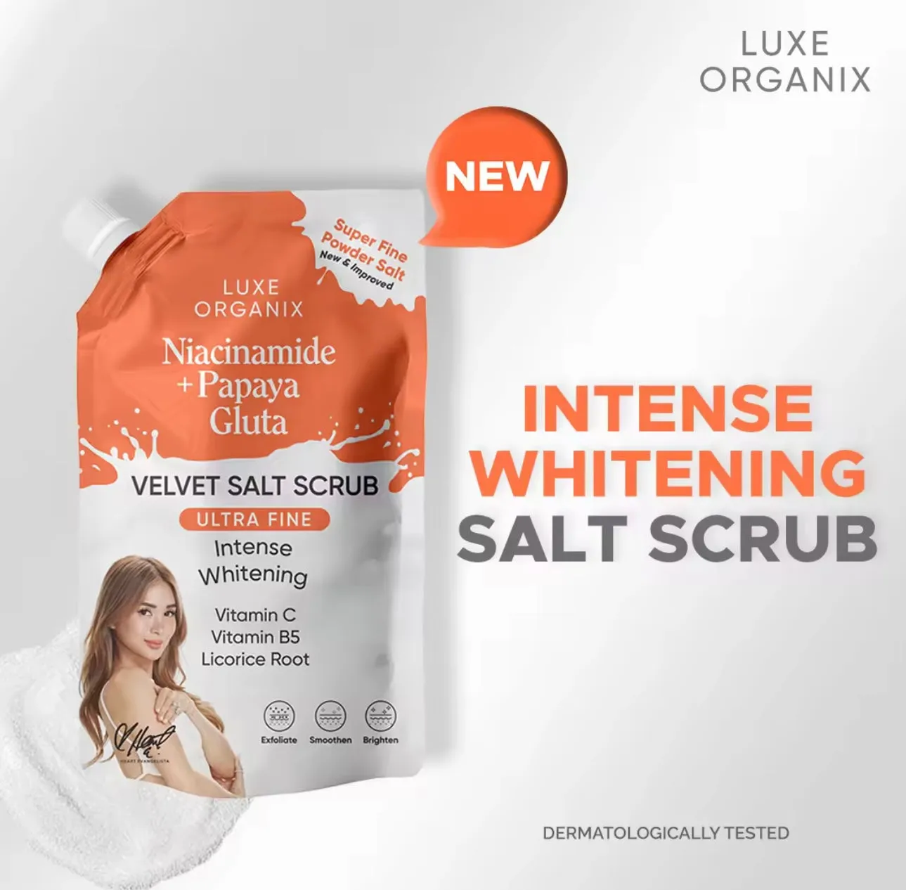 Luxe Organix - Niacinamide   Papaya Gluta Velvet Salt Scrub 300G ( Orange Pouch )