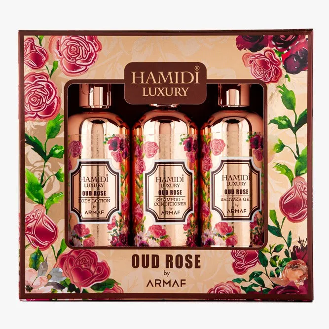 LUXURY OUD ROSE GIFT SET 95ML (SHOWER GEL   BODY LOTION   SHAMPOO CONDITIONER)