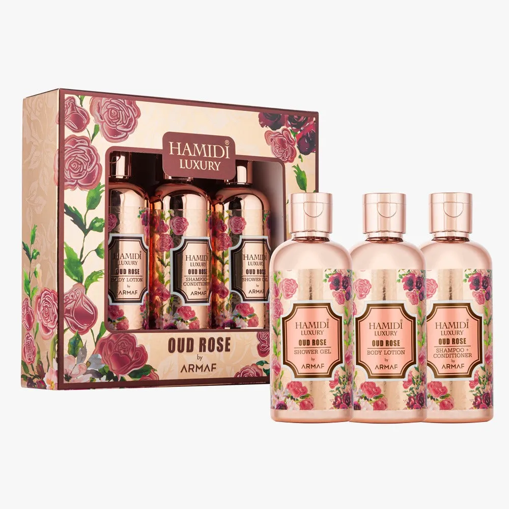 LUXURY OUD ROSE GIFT SET 95ML (SHOWER GEL   BODY LOTION   SHAMPOO CONDITIONER)
