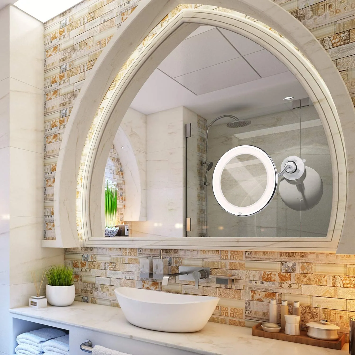 Makeup Mirror Lights with Gooseneck Mirror, 10x Magnifying