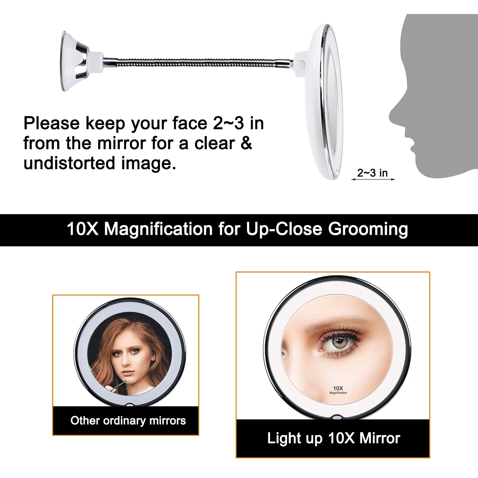 Makeup Mirror Lights with Gooseneck Mirror, 10x Magnifying