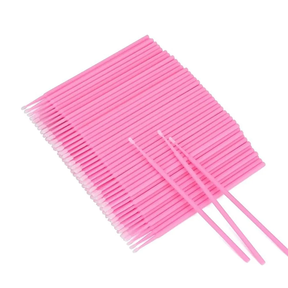 Micro Applicator Brush, Micro Swabs, Makeup cotton swab100pscLips Mascara Wands PinkDisposable BendableEye Lashes Mascara Wands for Eyelash Extension