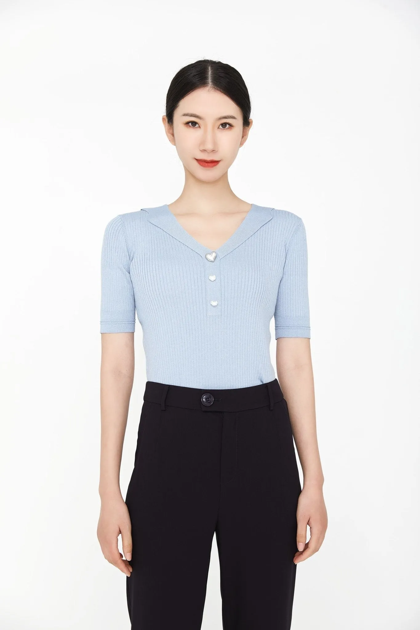 Mist Blue V-Neck Short Sleeve T-shirt