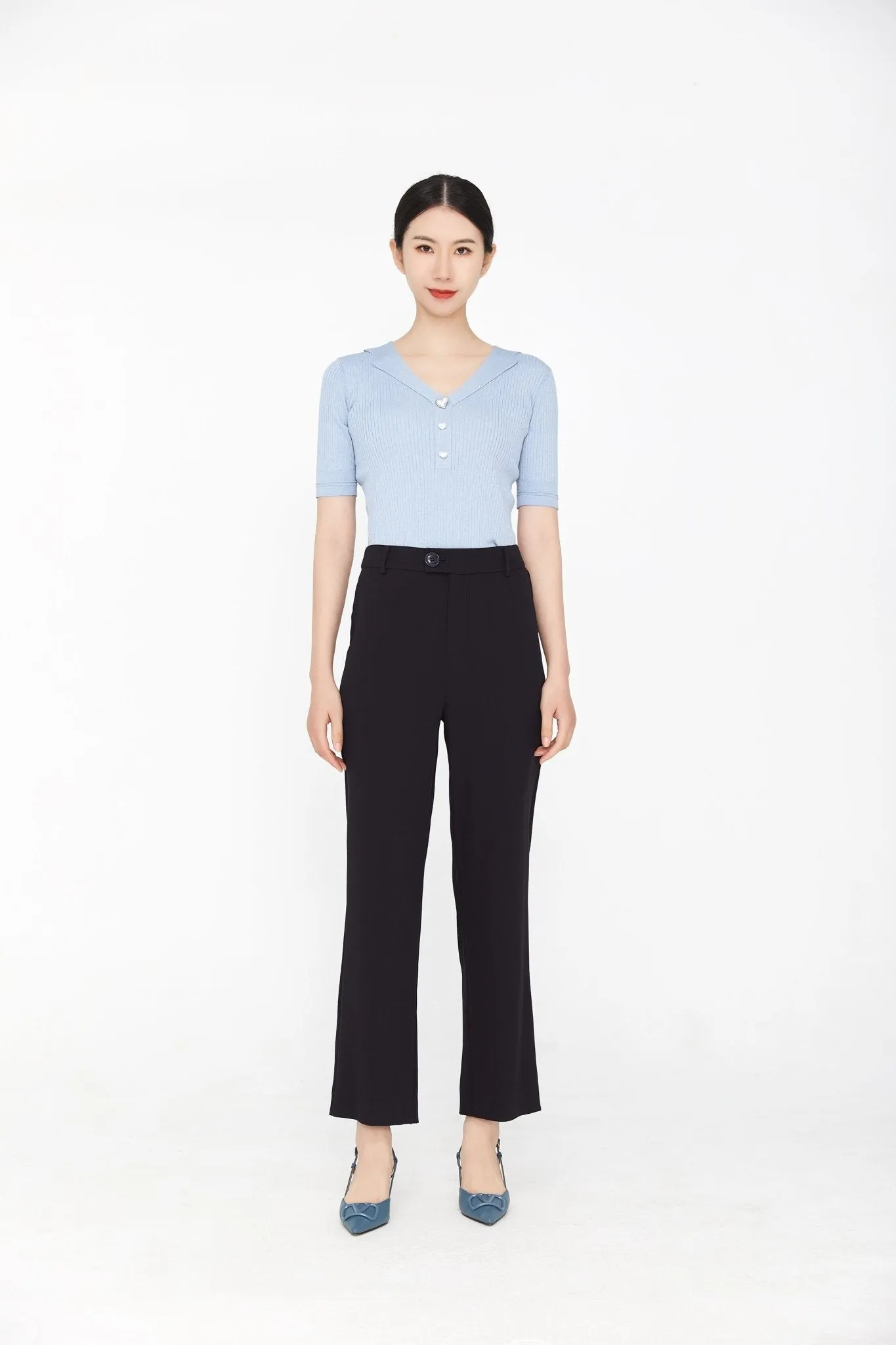 Mist Blue V-Neck Short Sleeve T-shirt