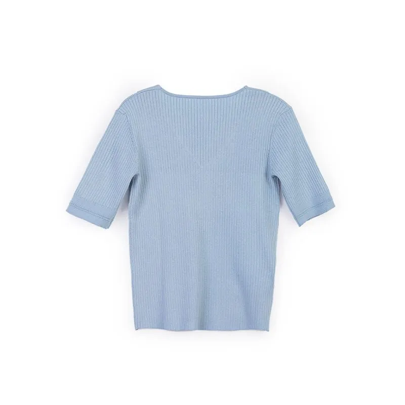 Mist Blue V-Neck Short Sleeve T-shirt