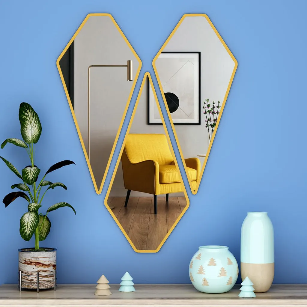 Modern Diamond Shape Vanity Mirrors Set of 3 with Golden Finish Frame