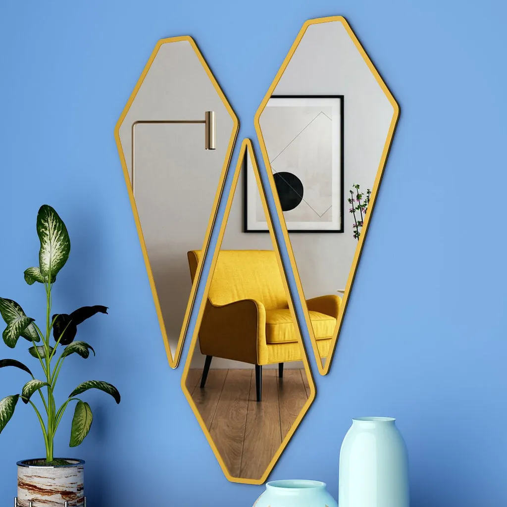Modern Diamond Shape Vanity Mirrors Set of 3 with Golden Finish Frame
