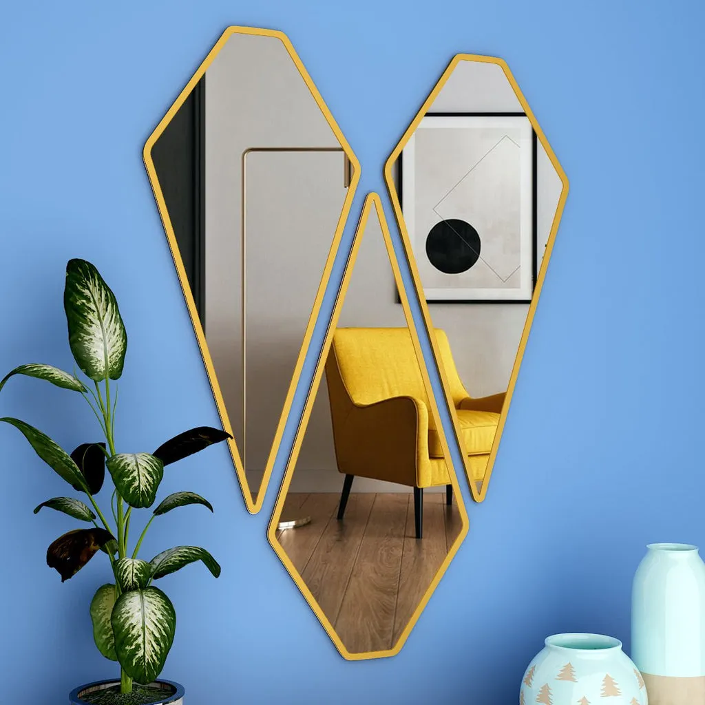Modern Diamond Shape Vanity Mirrors Set of 3 with Golden Finish Frame