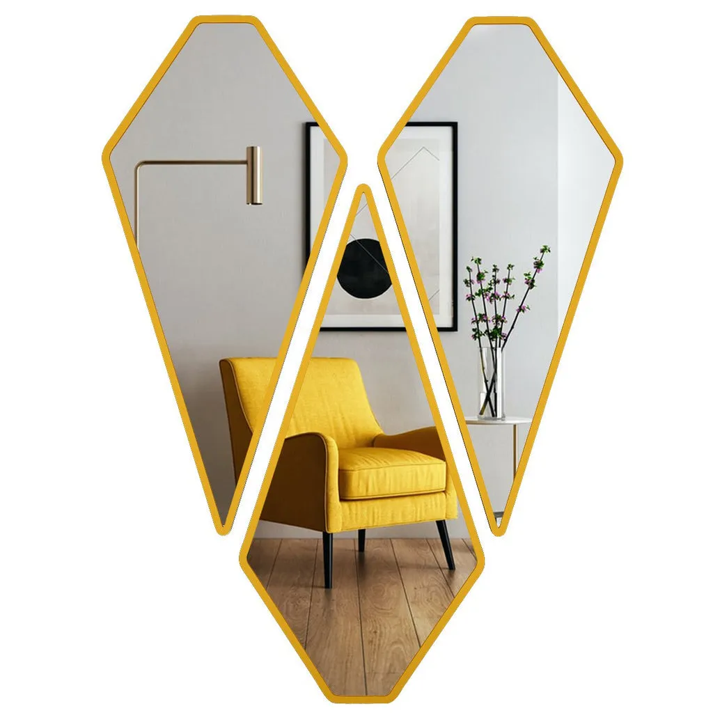 Modern Diamond Shape Vanity Mirrors Set of 3 with Golden Finish Frame