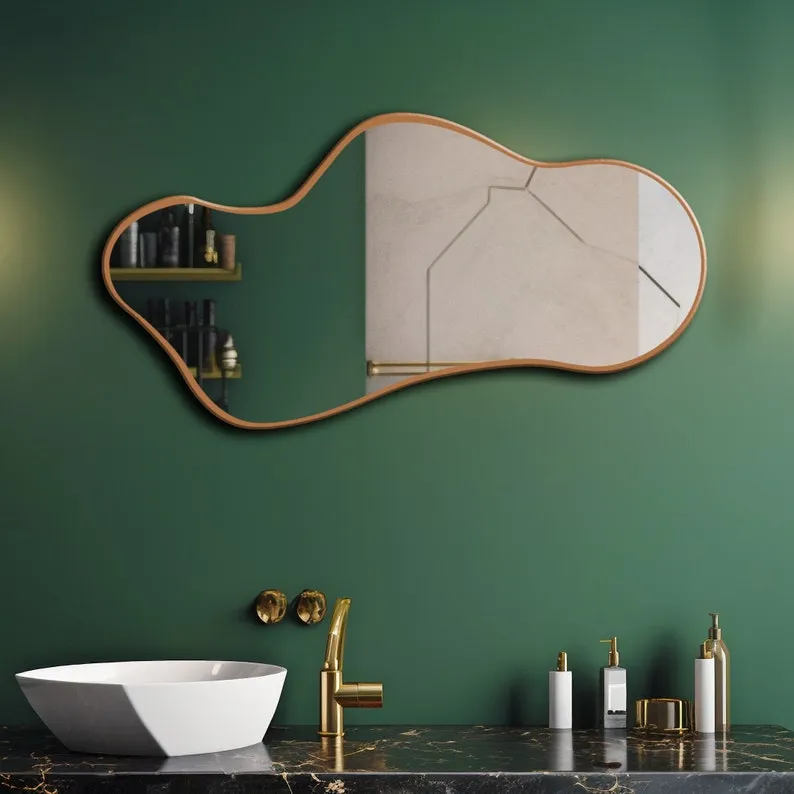 Modern Irregular Decorative Bathroom Wall Mounted with Golden Wooden Finish