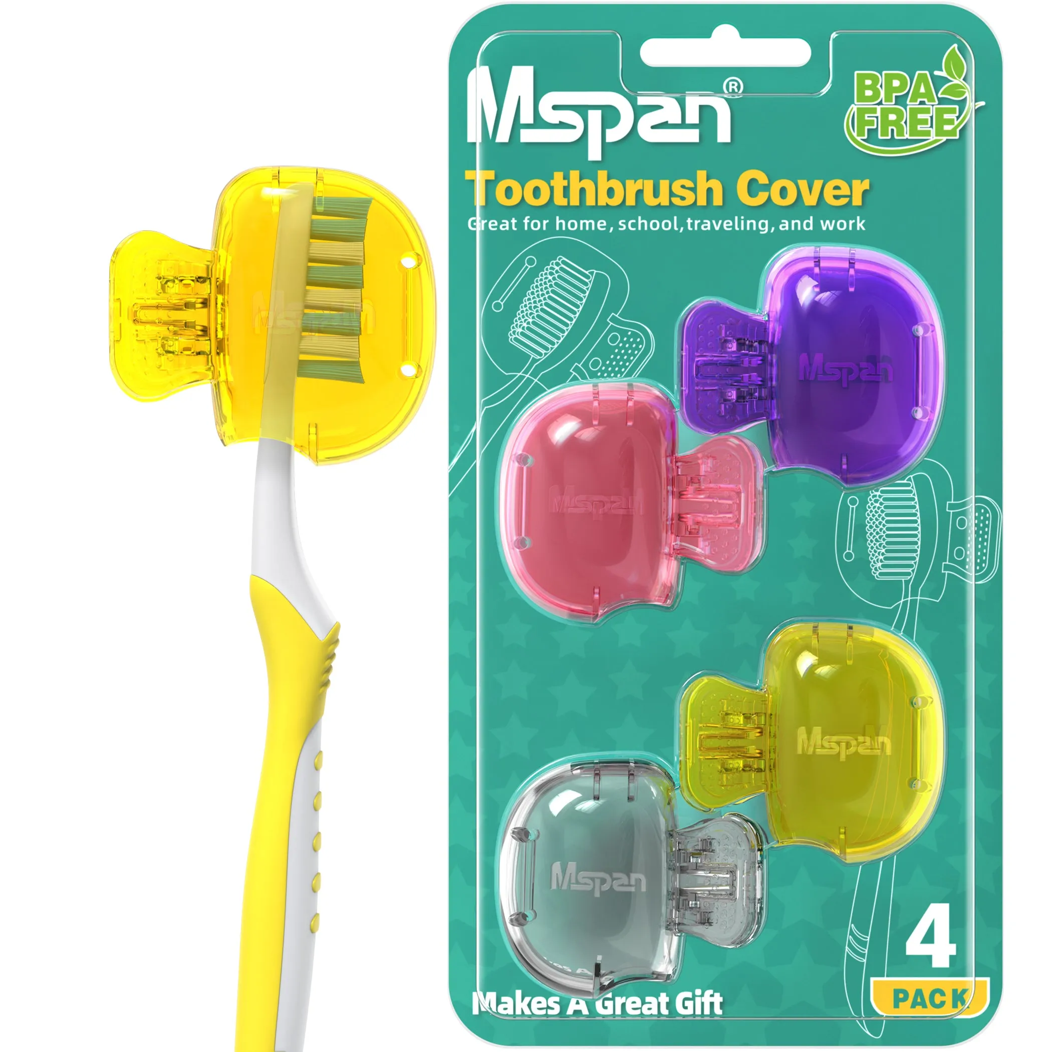 Mspan Toothbrush Head Cover Cap - 4 Pack