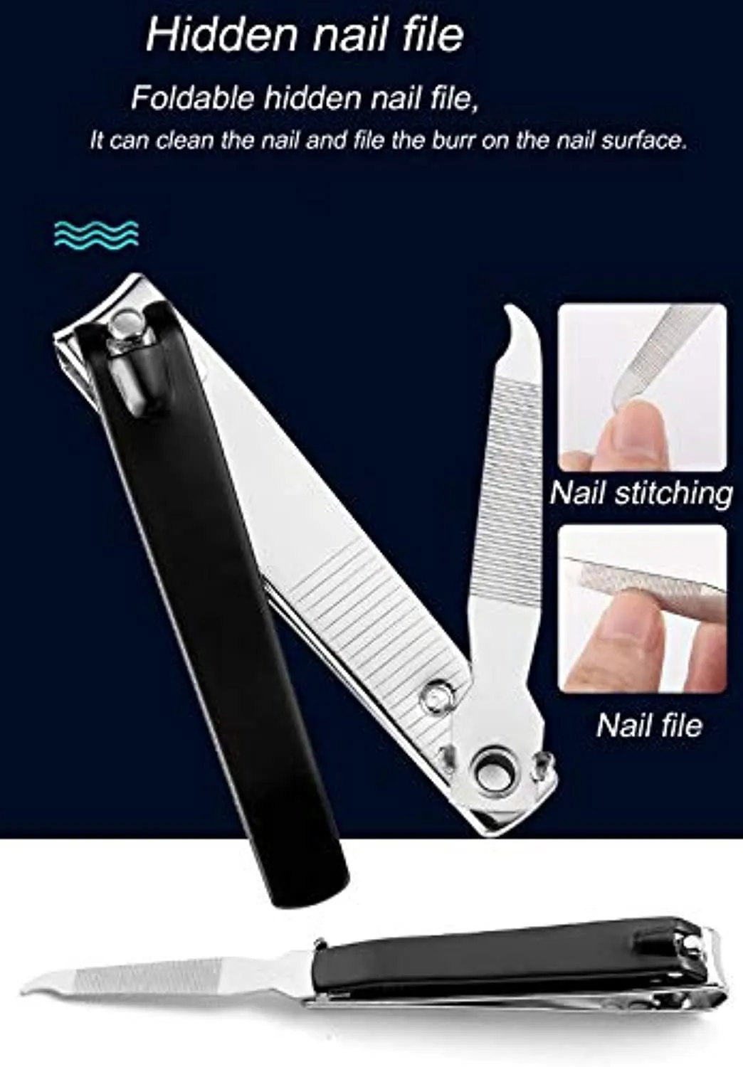 Nail Clippers Set（3pcs), Sharp Stainless Steel Fingernail & Toenail Cutter with Nail File (Large Medium Small）