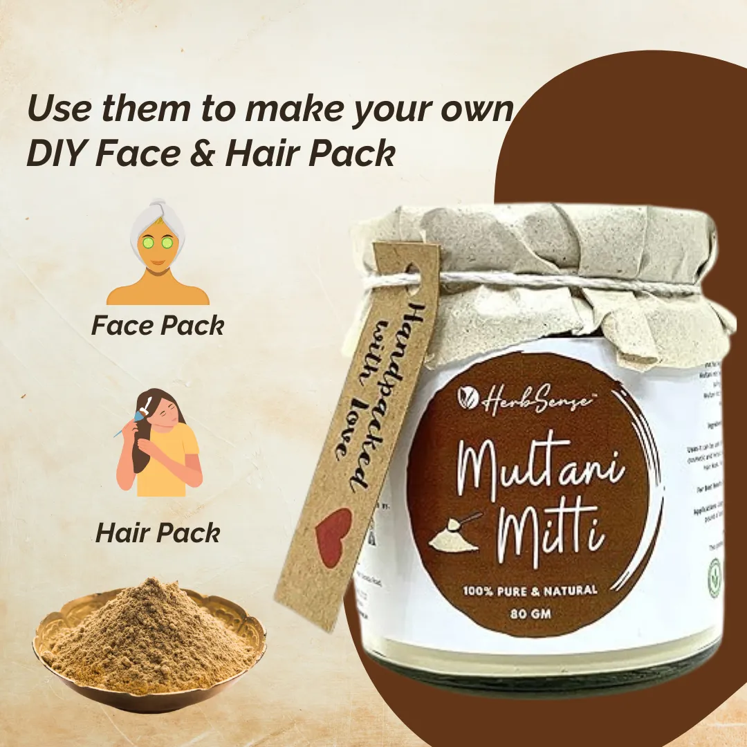Natural Multani Mitti Powder- 80 GM | Oil Control, Skin Cleansing, Acne & Pimple Care | Glass Jar Packaging