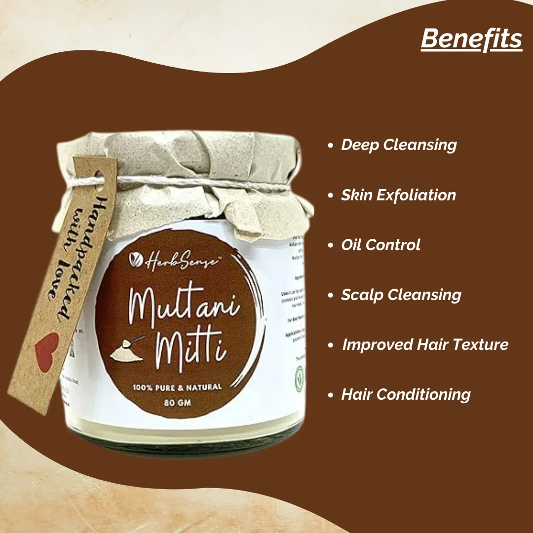 Natural Multani Mitti Powder- 80 GM | Oil Control, Skin Cleansing, Acne & Pimple Care | Glass Jar Packaging