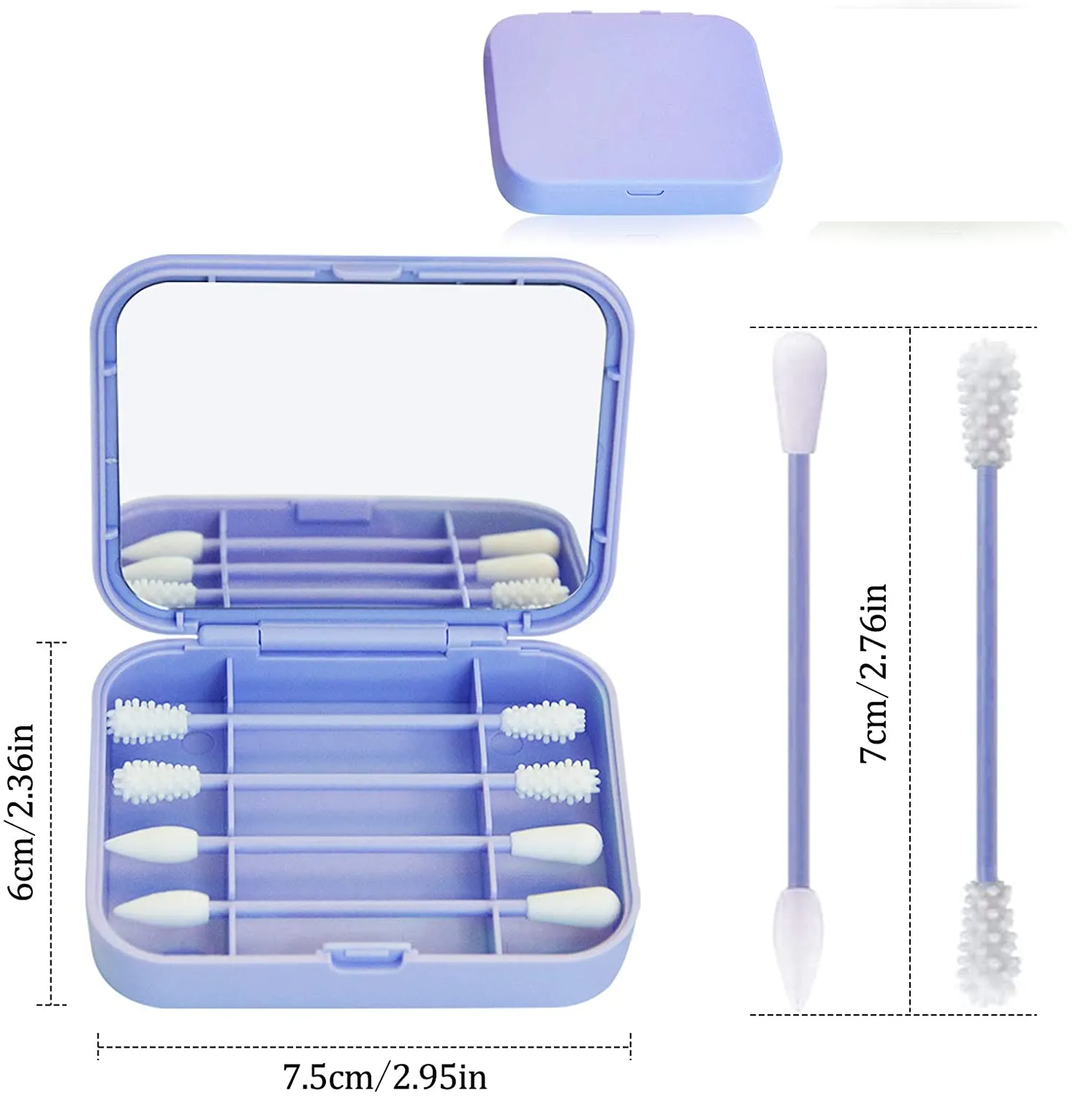 New TOROKOM 4 Count Reusable Portable Silicone Swab for Ear Cleaning, Makeup, 2 in 1 Cotton Swabs Set with Case and Cosmetic Mirror (1 Pack, Lilac)