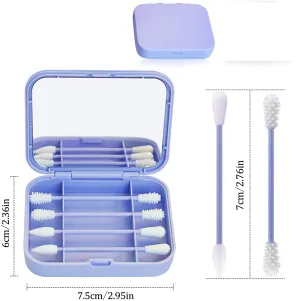 New TOROKOM 4 Count Reusable Portable Silicone Swab for Ear Cleaning, Makeup, 2 in 1 Cotton Swabs Set with Case and Cosmetic Mirror (1 Pack, Lilac)
