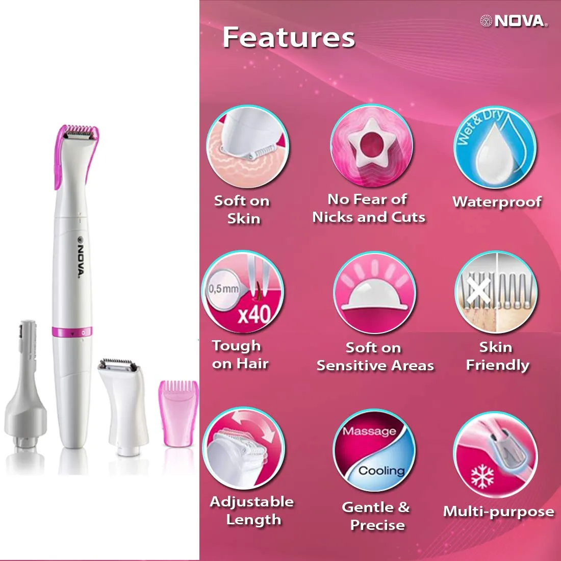 Nova NLS 530 Sensi-Trim Touch Runtime: 45 min Trimmer for Women