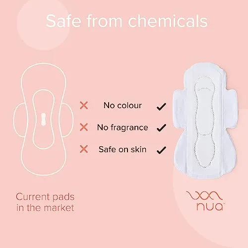 Nua Ultra Safe 50 Sanitary Pads For Women | 3 sizes in 1: 12 Heavy Flow-XL , 20 Medium-XL & 18 Light-L | Toxic-Free & Rash-Free | Unscented | Leakproof | With 50 Disposal Pouches| Bulk Pack