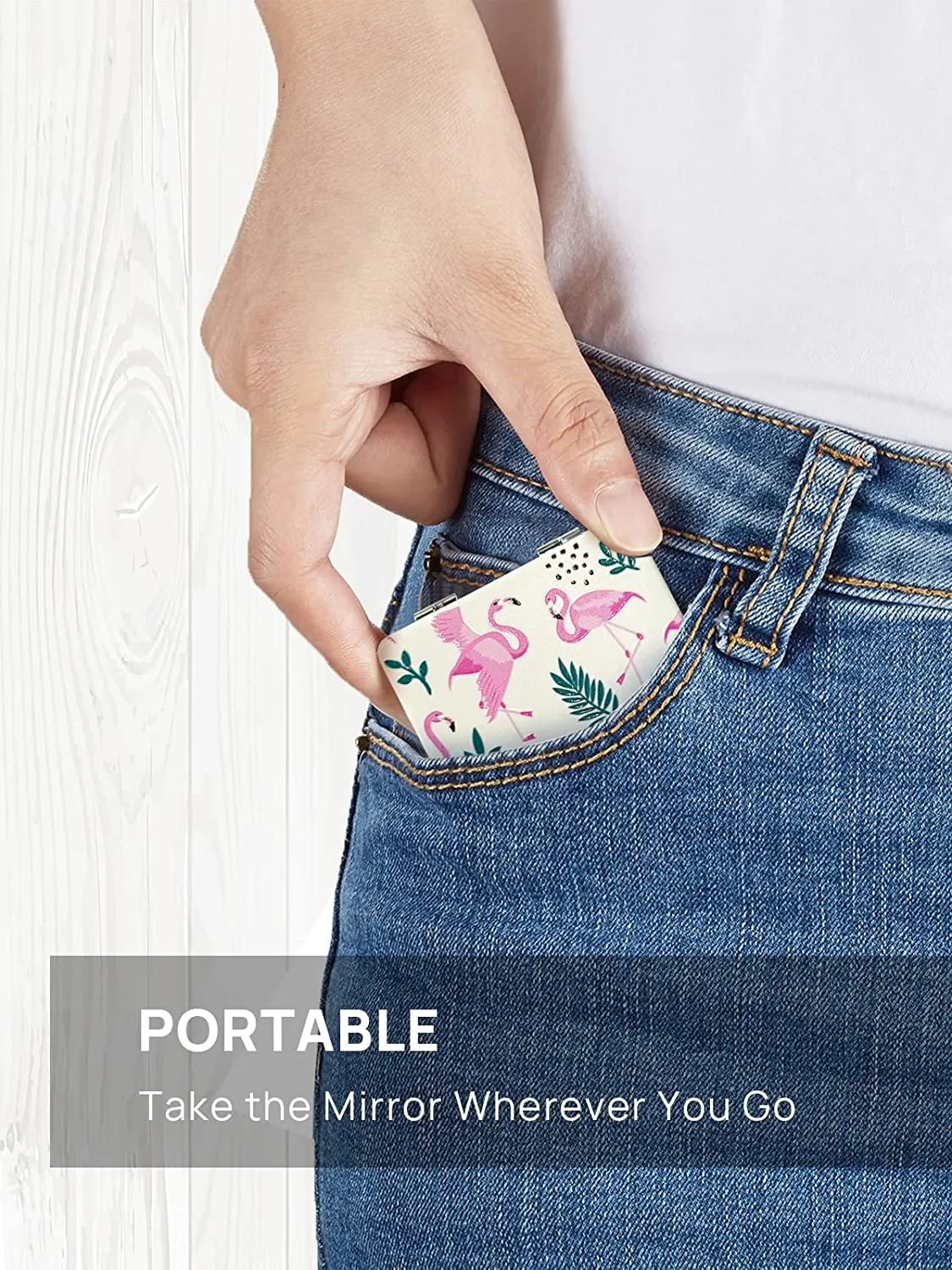 OMIRO 1X/3X Magnifying Mirror, Unique Painting Compact Mirror with Classical PU Leather (Pink Flamingos)