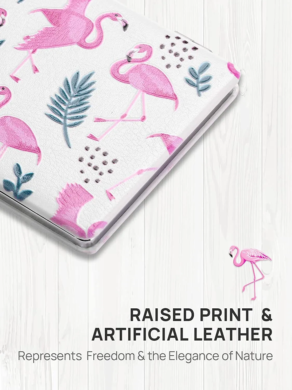 OMIRO 1X/3X Magnifying Mirror, Unique Painting Compact Mirror with Classical PU Leather (Pink Flamingos)