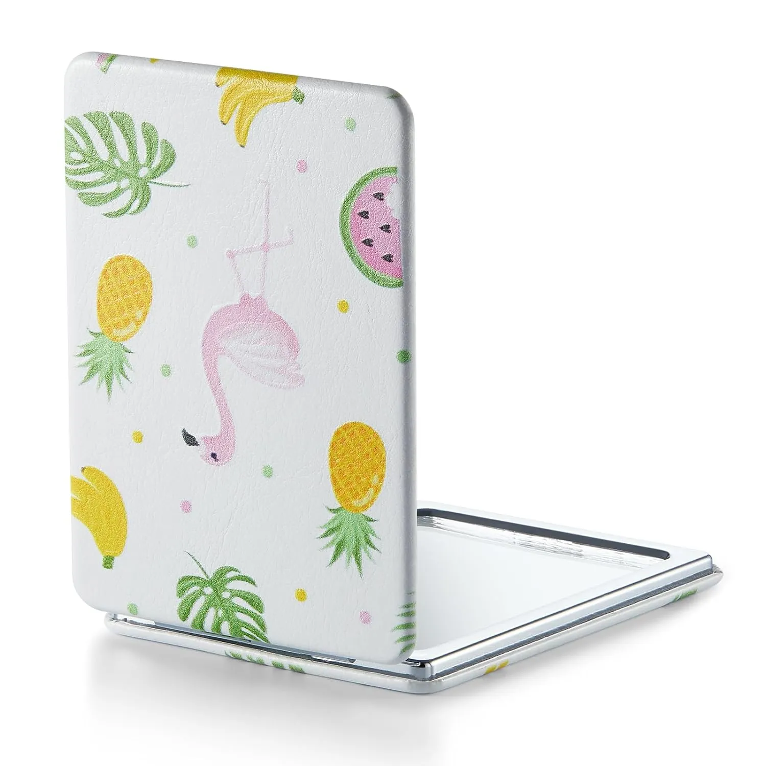 OMIRO 1X/3X Magnifying Mirror, Unique Painting Compact Mirror with Classical PU Leather (Pink Flamingos)