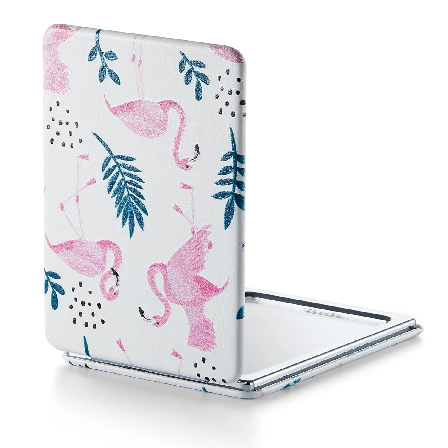 OMIRO 1X/3X Magnifying Mirror, Unique Painting Compact Mirror with Classical PU Leather (Pink Flamingos)