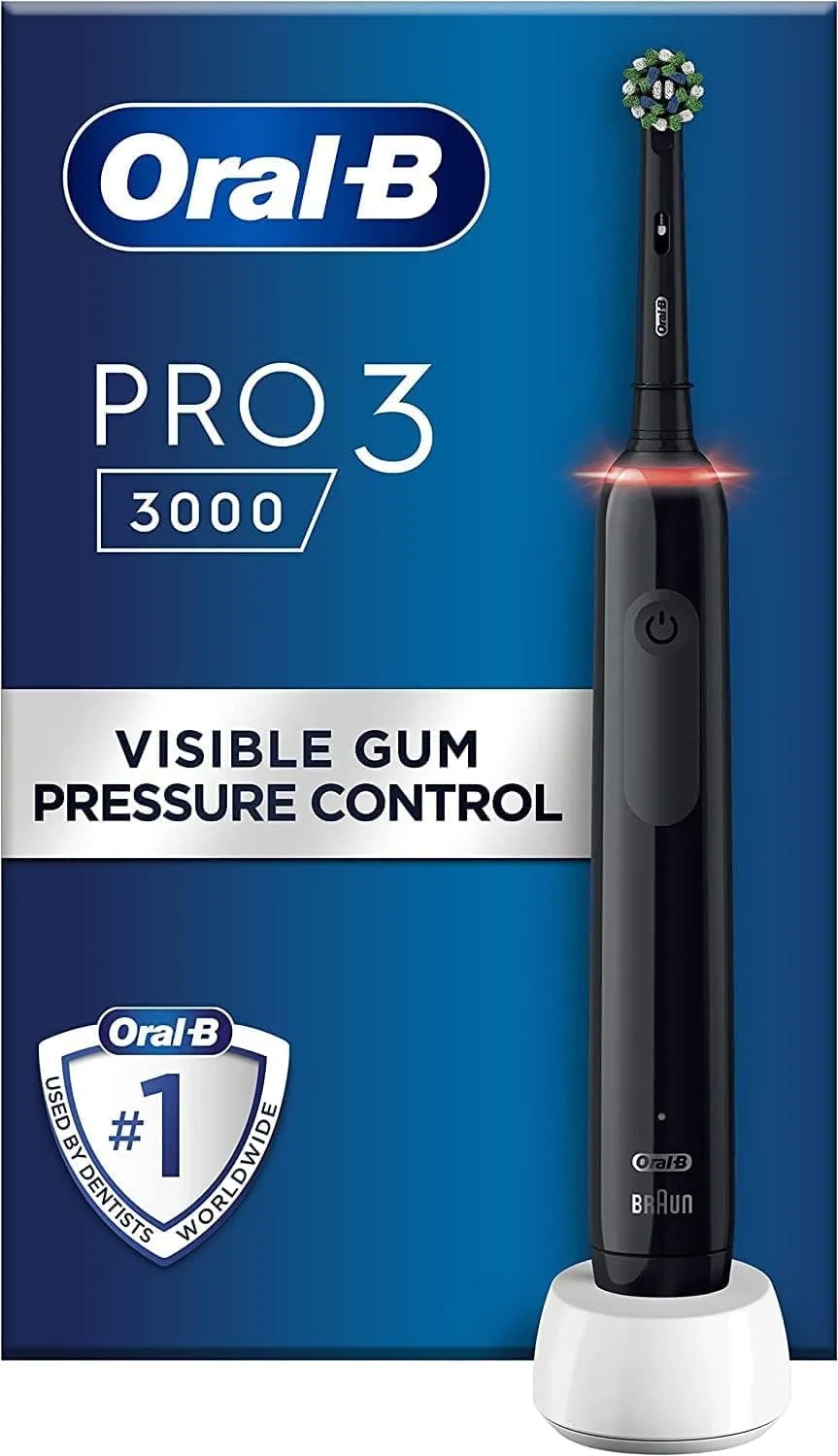 Oral-B Pro 3 Electric Toothbrush for Adults - 3 Modes, 1 Cross Action Head, Teeth Whitening, 2-Pin UK Plug, 3000 - Black | Gift for Women/Men