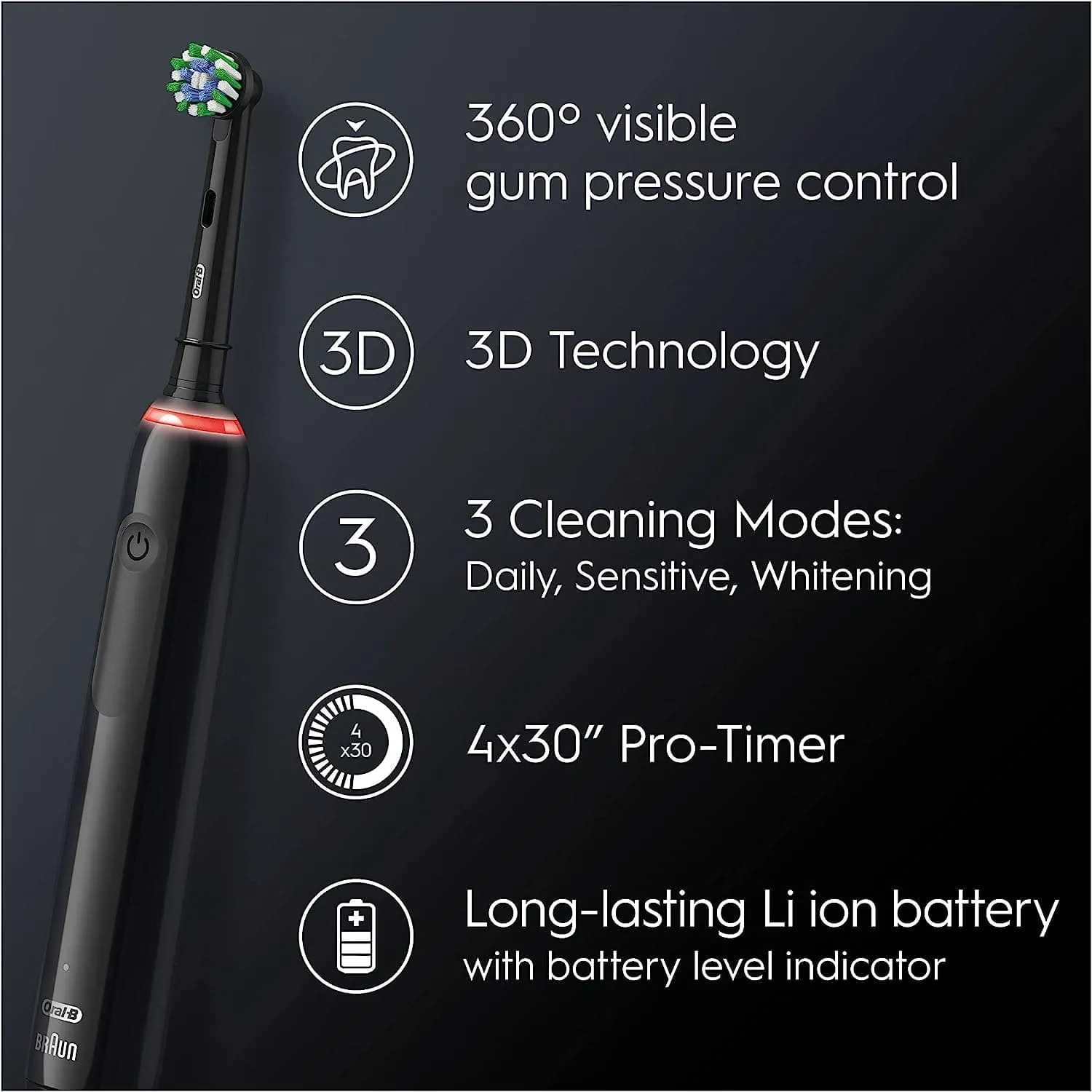 Oral-B Pro 3 Electric Toothbrush for Adults - 3 Modes, 1 Cross Action Head, Teeth Whitening, 2-Pin UK Plug, 3000 - Black | Gift for Women/Men