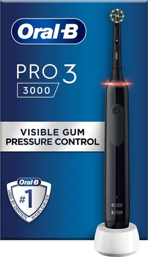 Oral-B Pro 3 Electric Toothbrush for Adults - 3 Modes, 1 Cross Action Head, Teeth Whitening, 2-Pin UK Plug, 3000 - Black | Gift for Women/Men