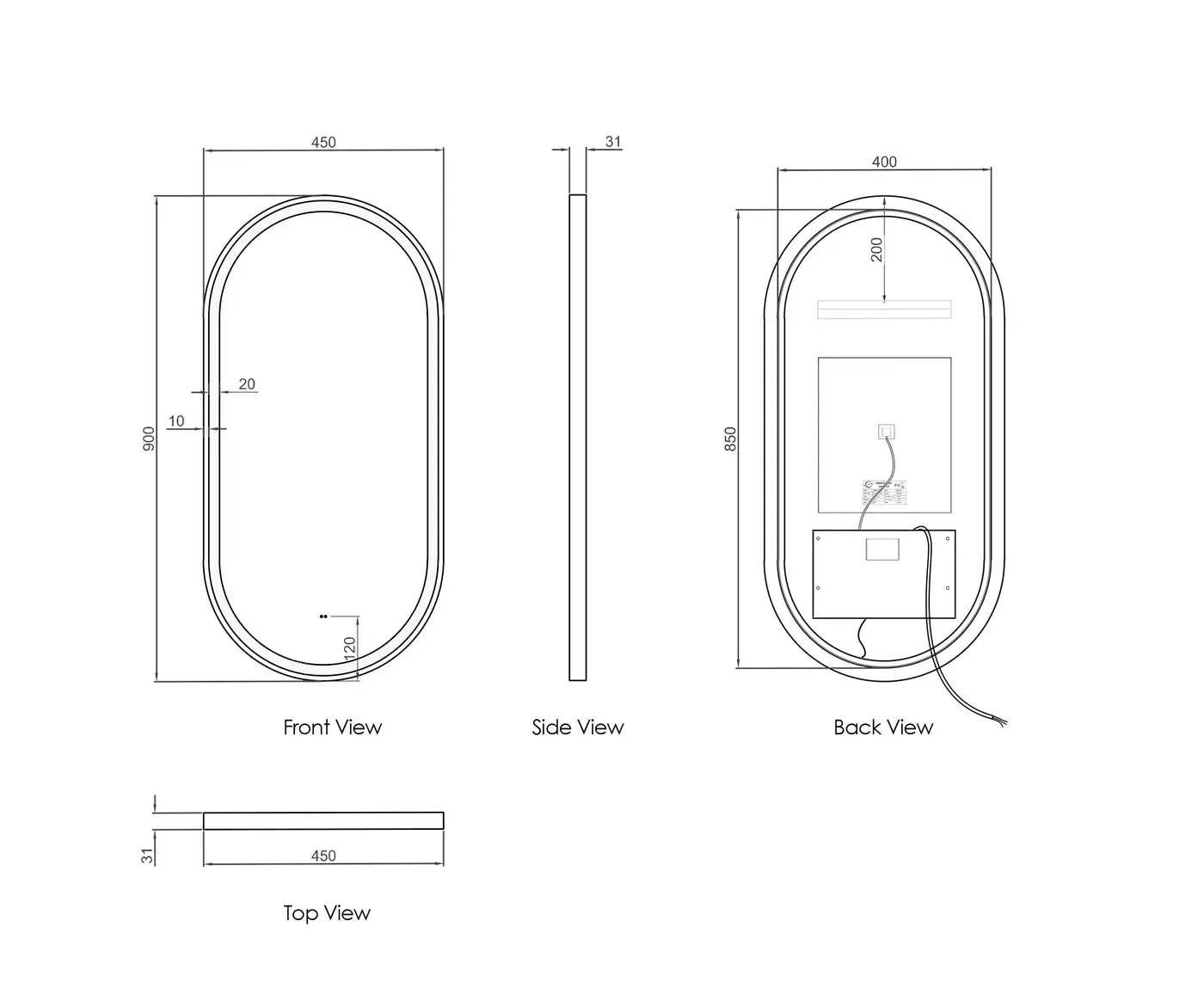 Otti Australia | LED Brighton 900x450 Black Metal Frame Mirror With Tuffi Glass