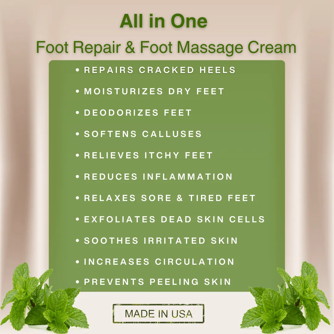 Peppermint, Rosemary & Eucalyptus Massage & Foot Cream | Peppermint Foot Lotion for Dry Feet & Cracked Heels