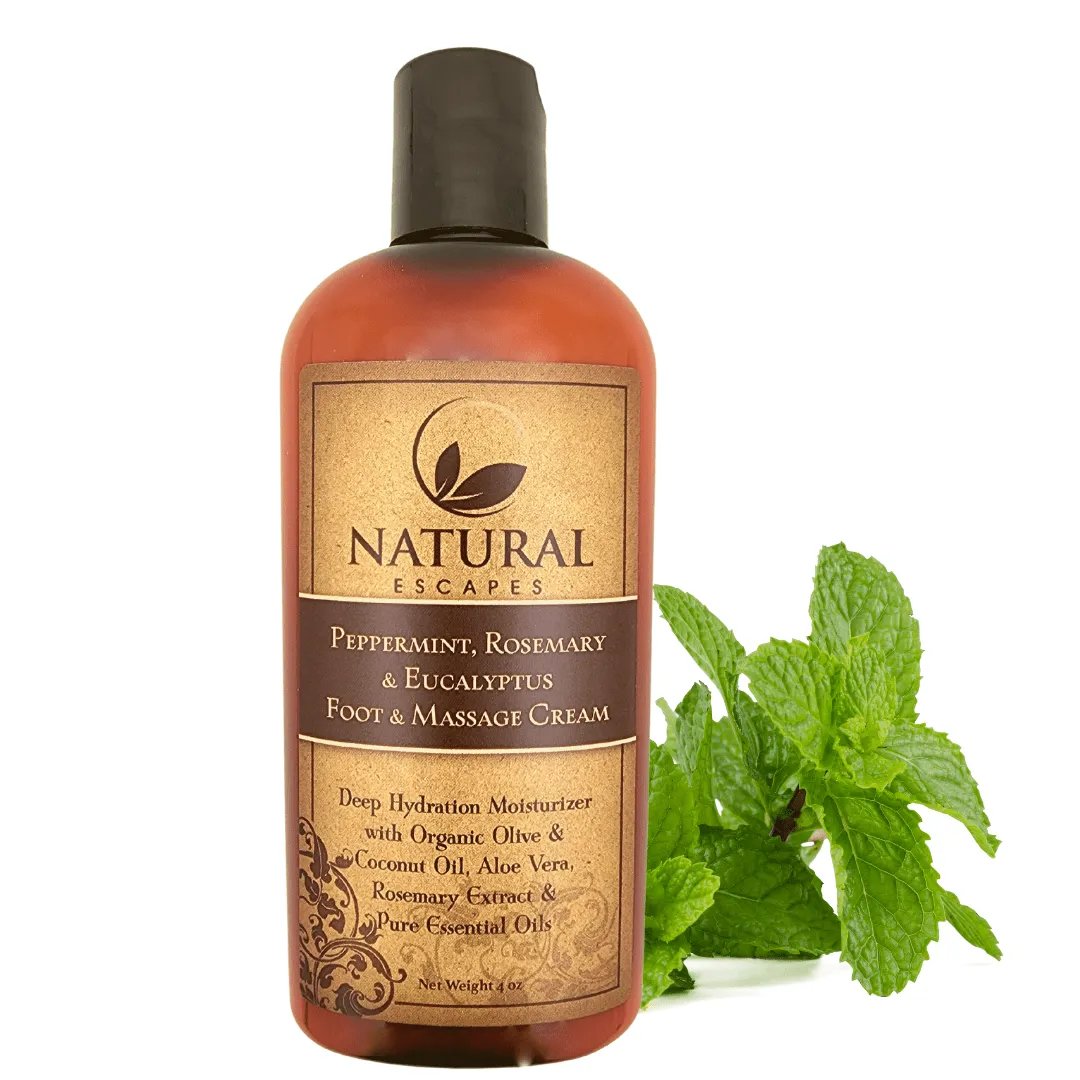 Peppermint, Rosemary & Eucalyptus Massage & Foot Cream | Peppermint Foot Lotion for Dry Feet & Cracked Heels