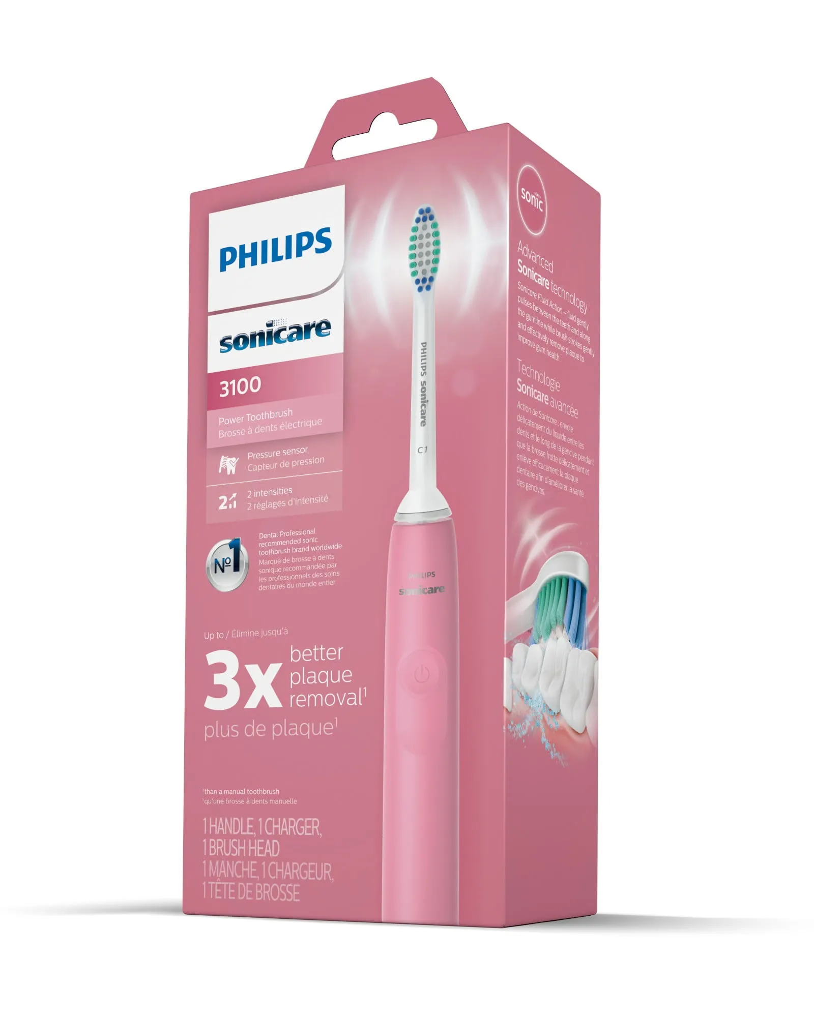 Philips Sonicare 3100 Power Toothbrush, Rechargeable Electric Toothbrush with Pressure Sensor, Deep Pink HX3681/06