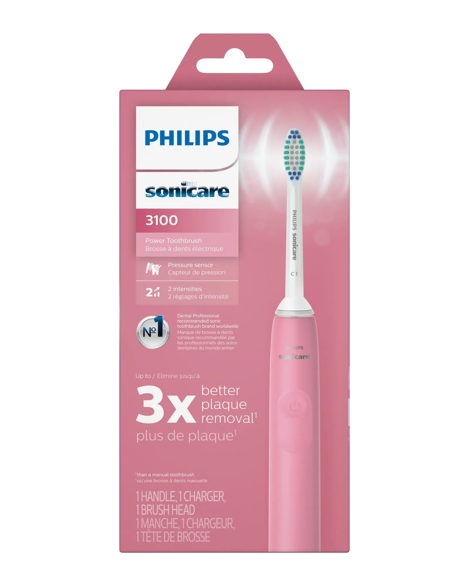 Philips Sonicare 3100 Power Toothbrush, Rechargeable Electric Toothbrush with Pressure Sensor, Deep Pink HX3681/06