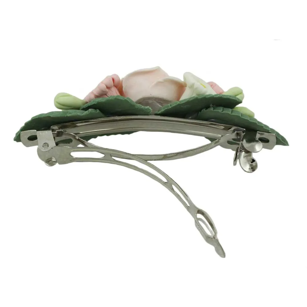 Pink Rose and Daisies Fimo Clay Hair Clip - HO489