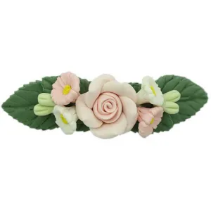 Pink Rose and Daisies Fimo Clay Hair Clip - HO489