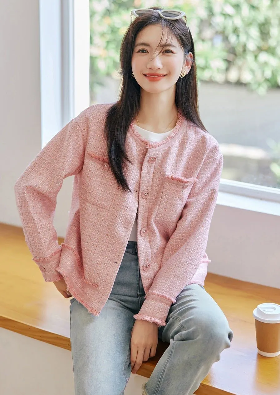 PINK TASSEL STITCH CREW NECK JACKET